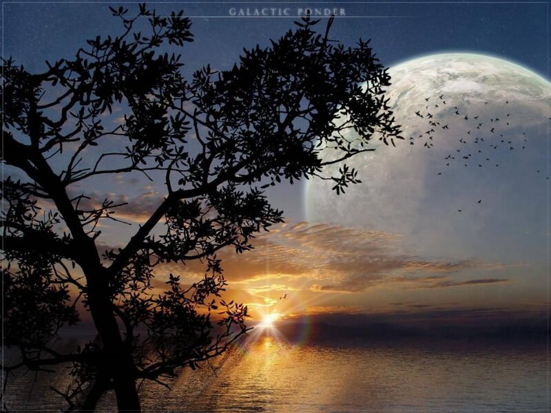 sunset with alien planet
