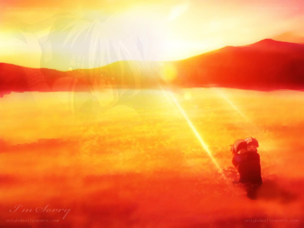 Sunset with anime overlay