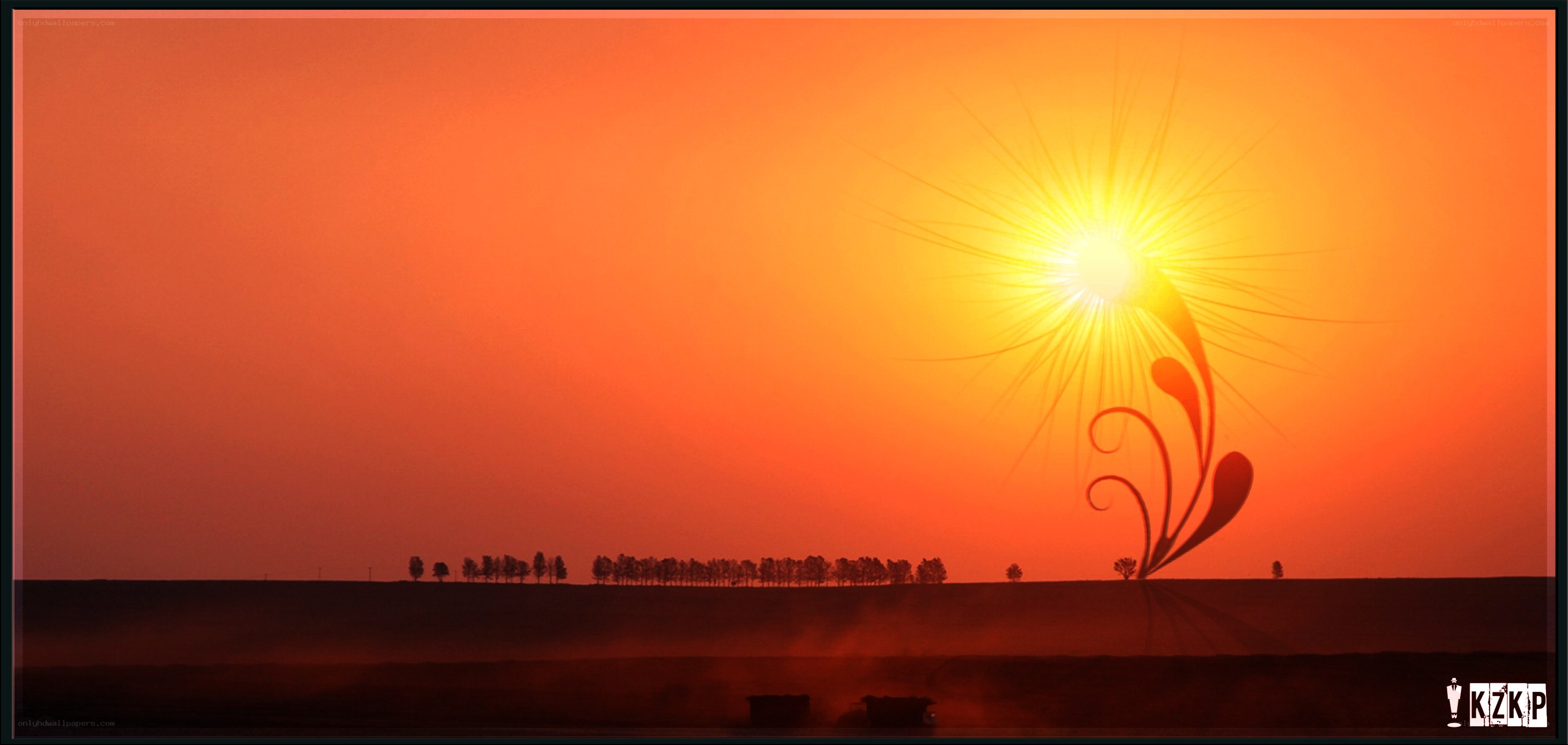 Sunset with artistic sun