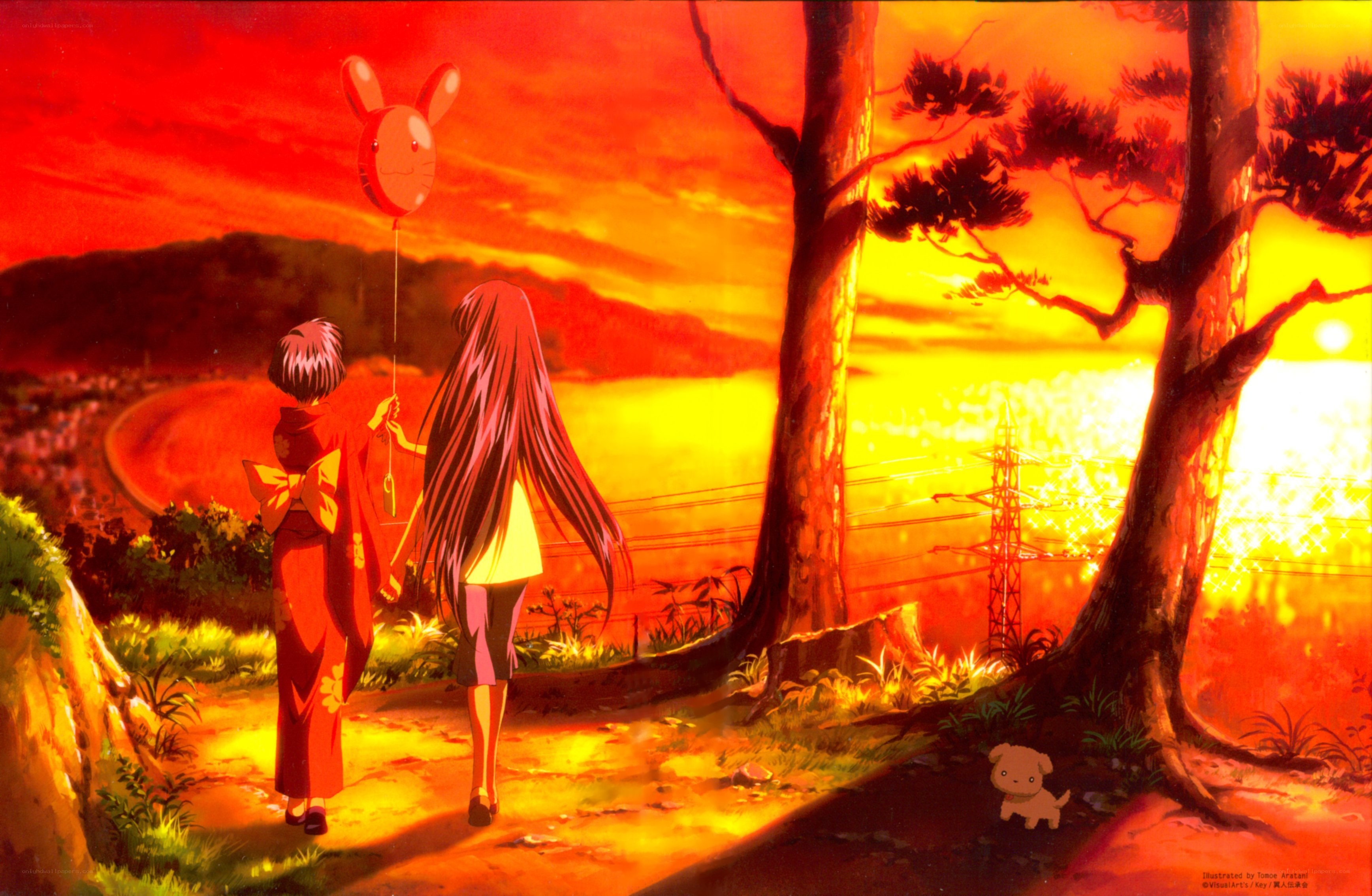 Sunset with balloon and friends