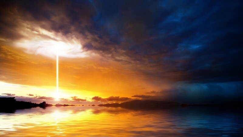 Sunset with beam of light
