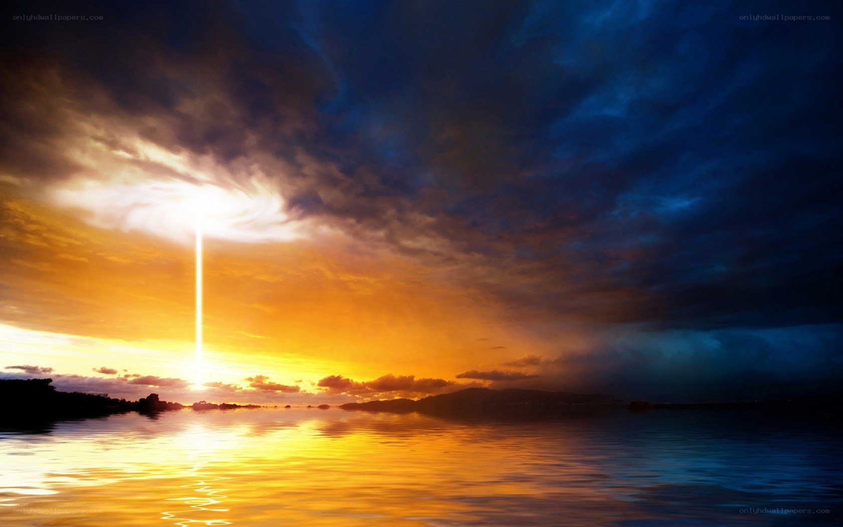 Sunset with beam of light
