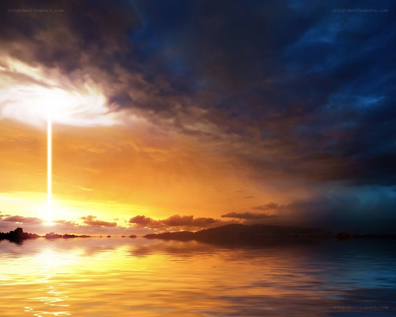 Sunset with beam of light