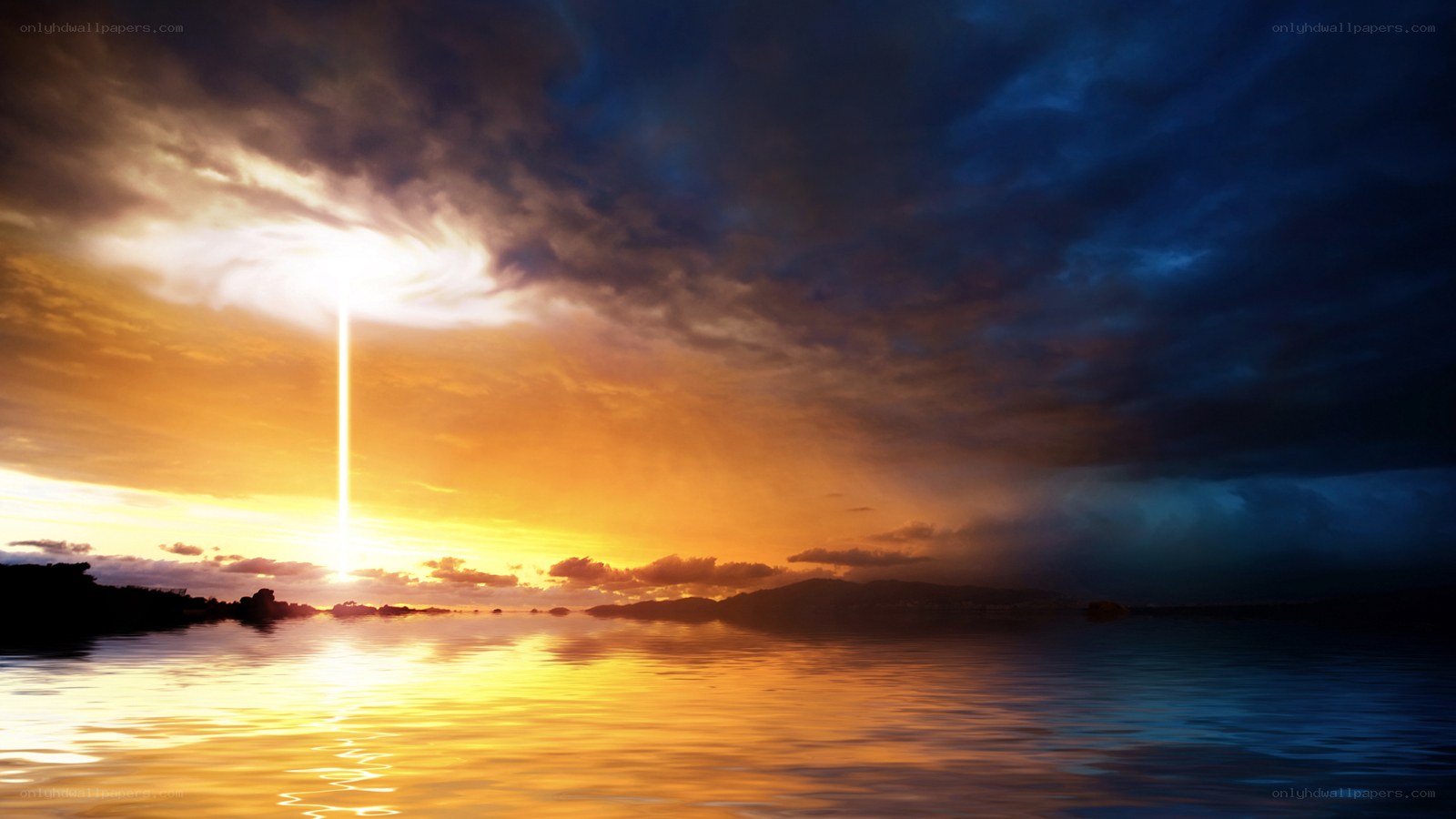Sunset with beam of light