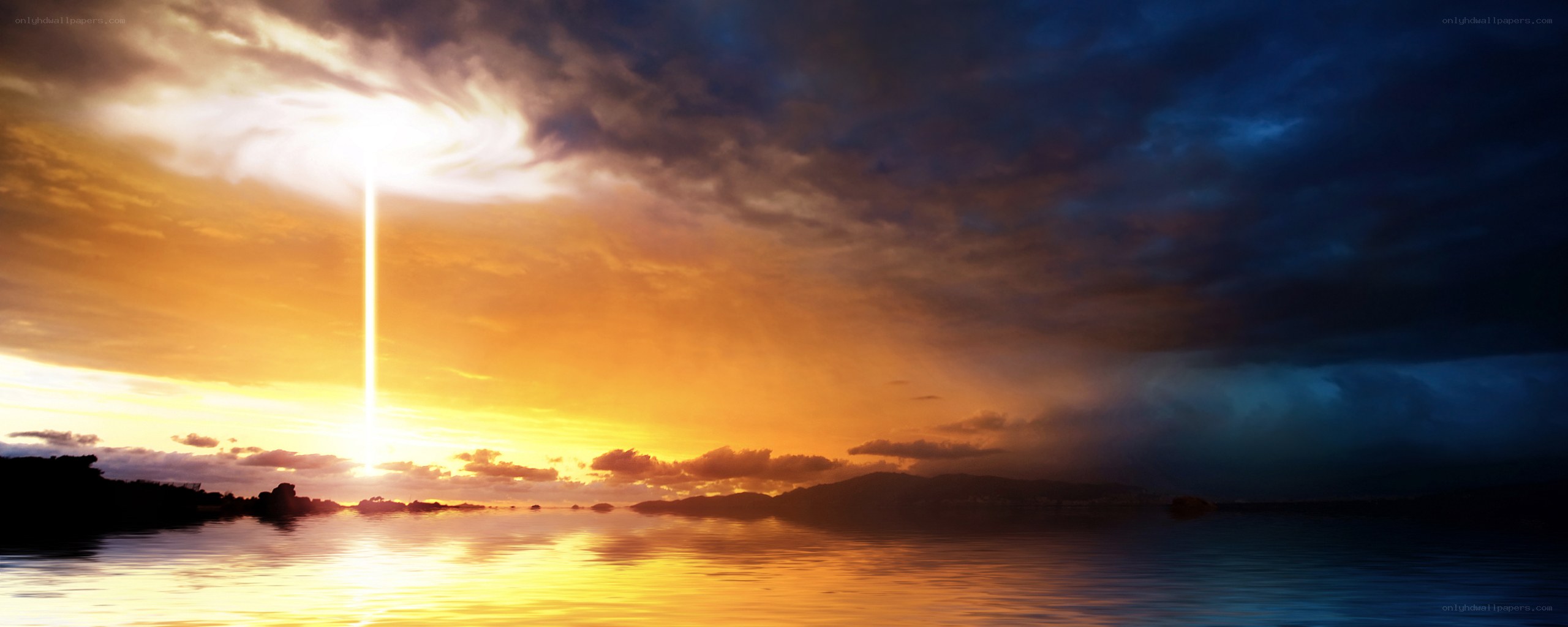 Sunset with beam of light