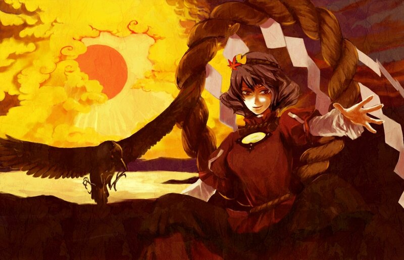 Sunset with bird and girl