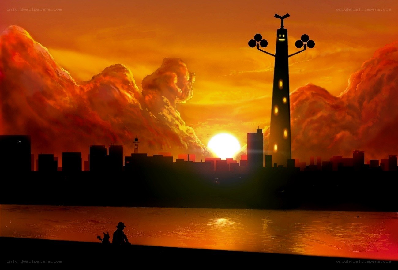 sunset with city silhouette