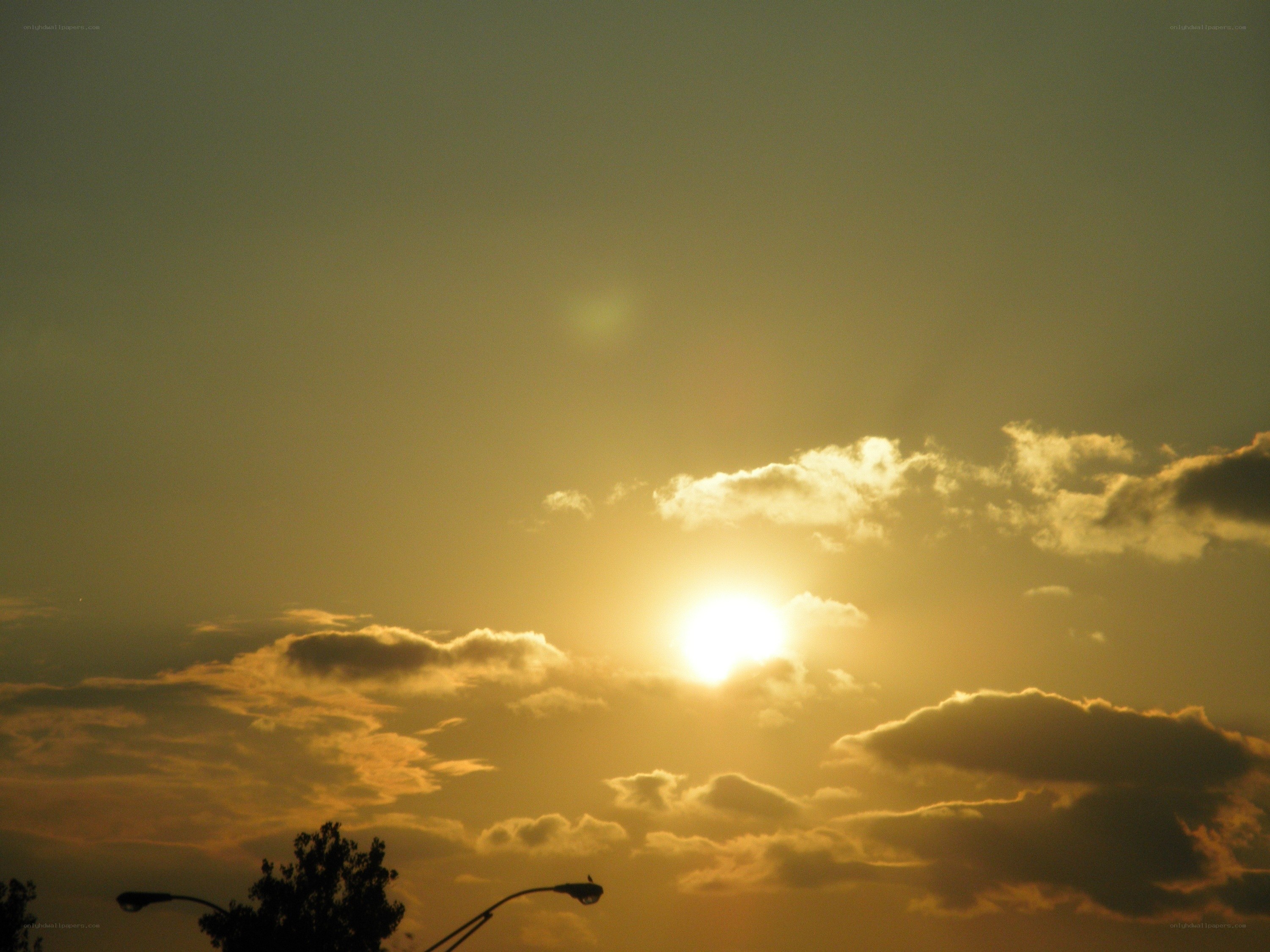 Sunset with clouds and streetlights