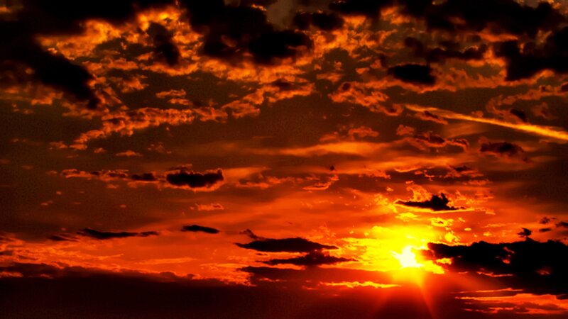 Sunset with Clouds — Orange, Dramatic, Photograph, Sun, Red