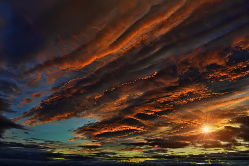 Sunset with Clouds — Orange, Dramatic, Photograph, Sun, Sky