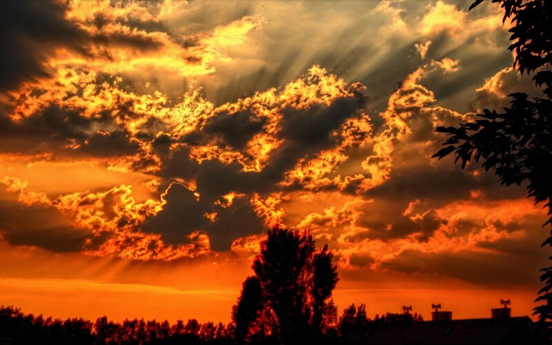 Sunset with Clouds — Orange, Dramatic, Photograph, Trees