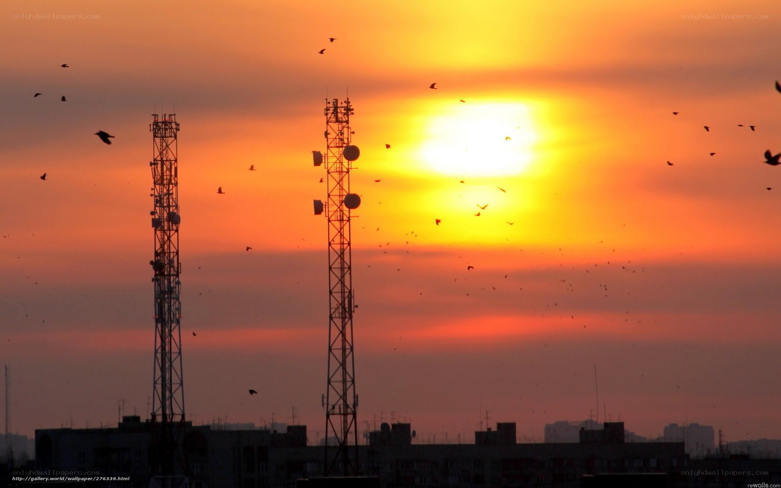 Sunset with communication towers