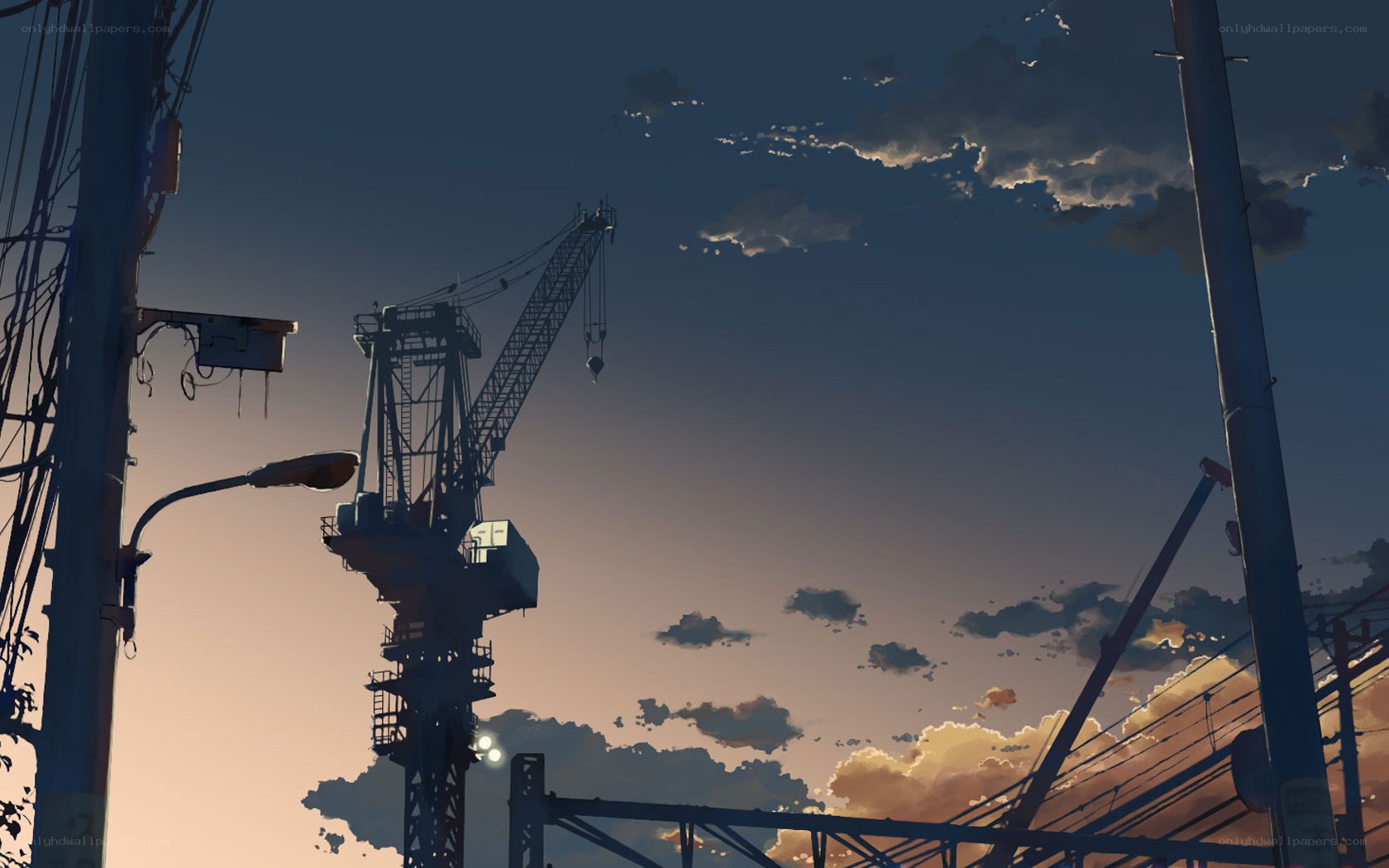 Sunset with crane silhouette
