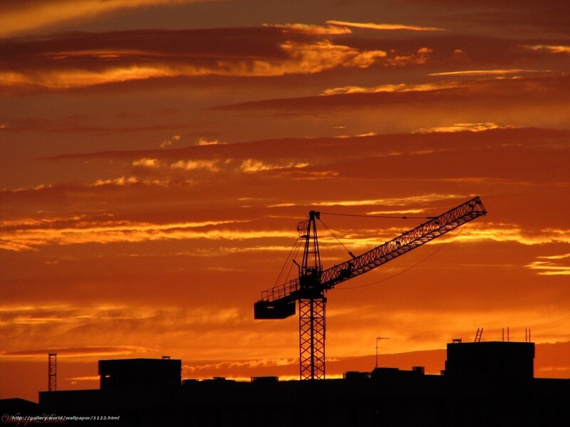 Sunset with crane silhouette