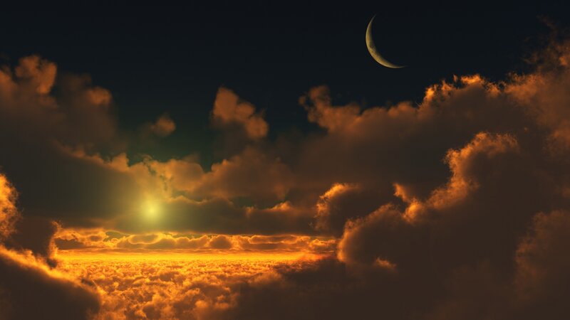 Sunset with crescent moon