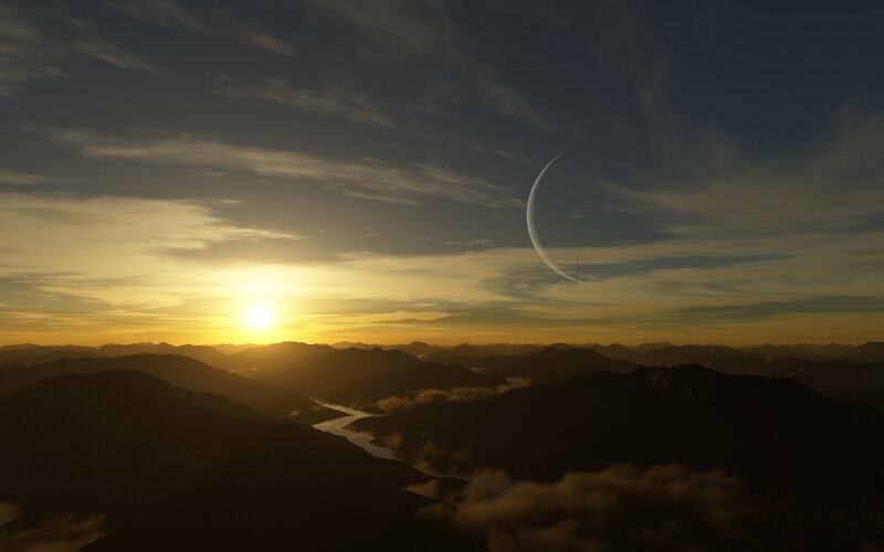 Sunset with crescent moon