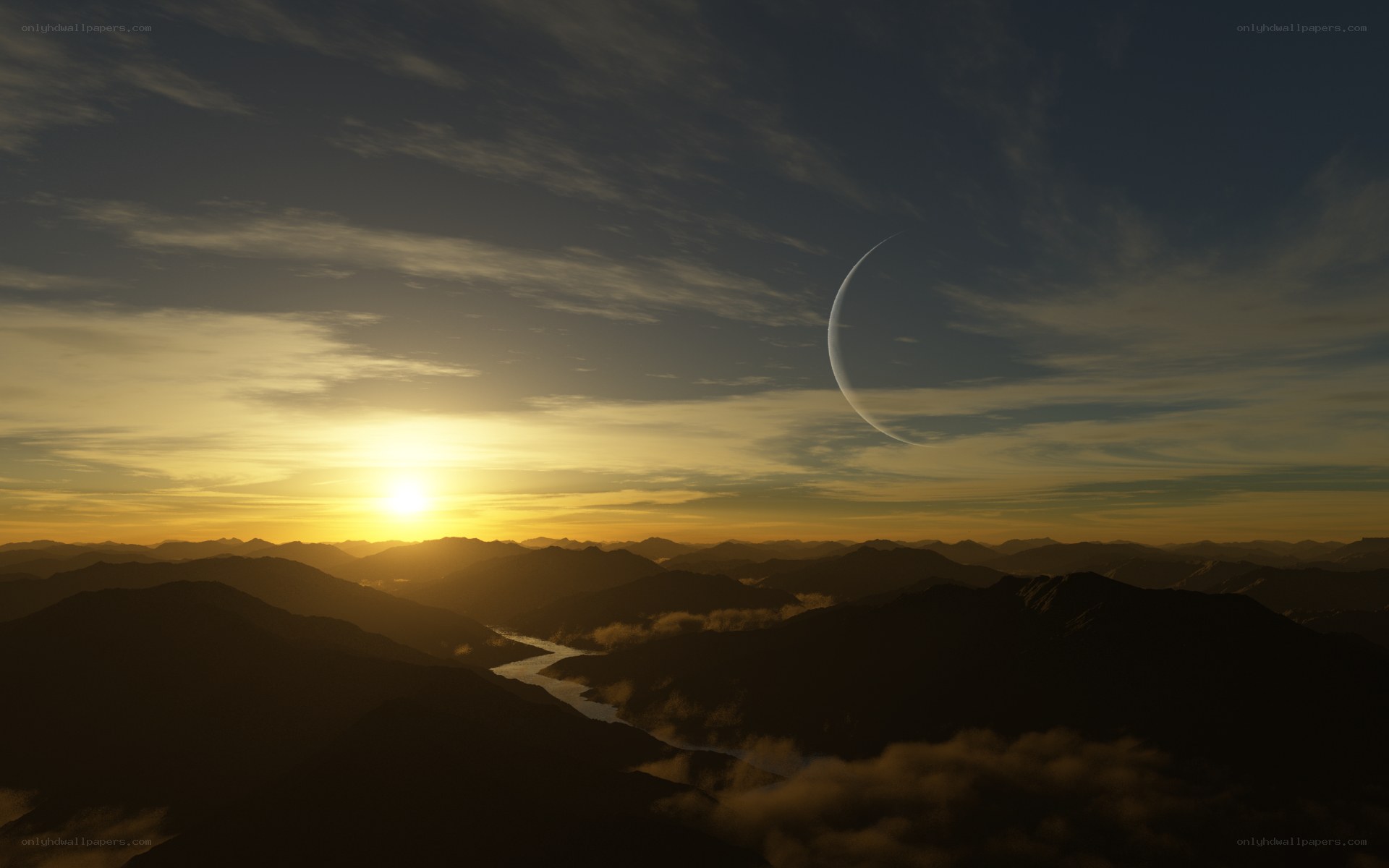 Sunset with crescent moon