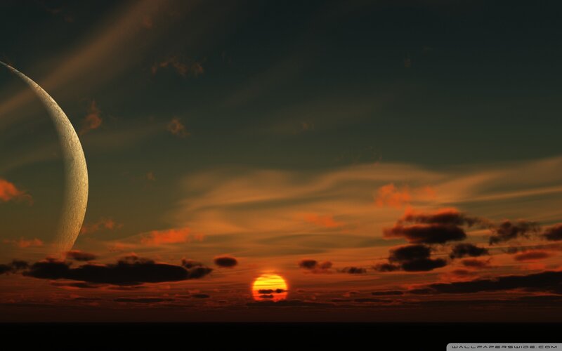 Sunset with Crescent Moon — Orange