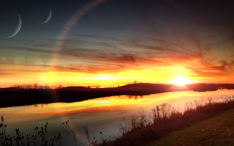 Sunset with crescent moons
