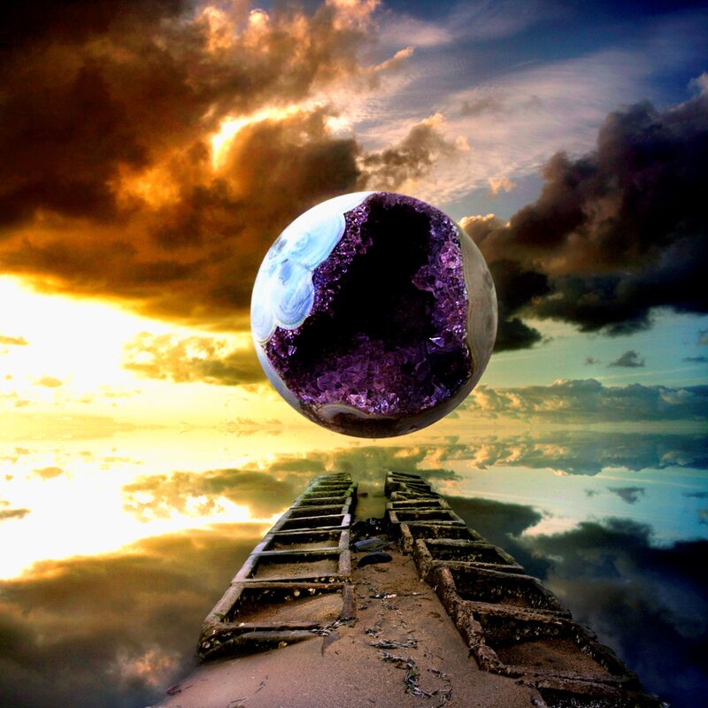 sunset with crystal sphere