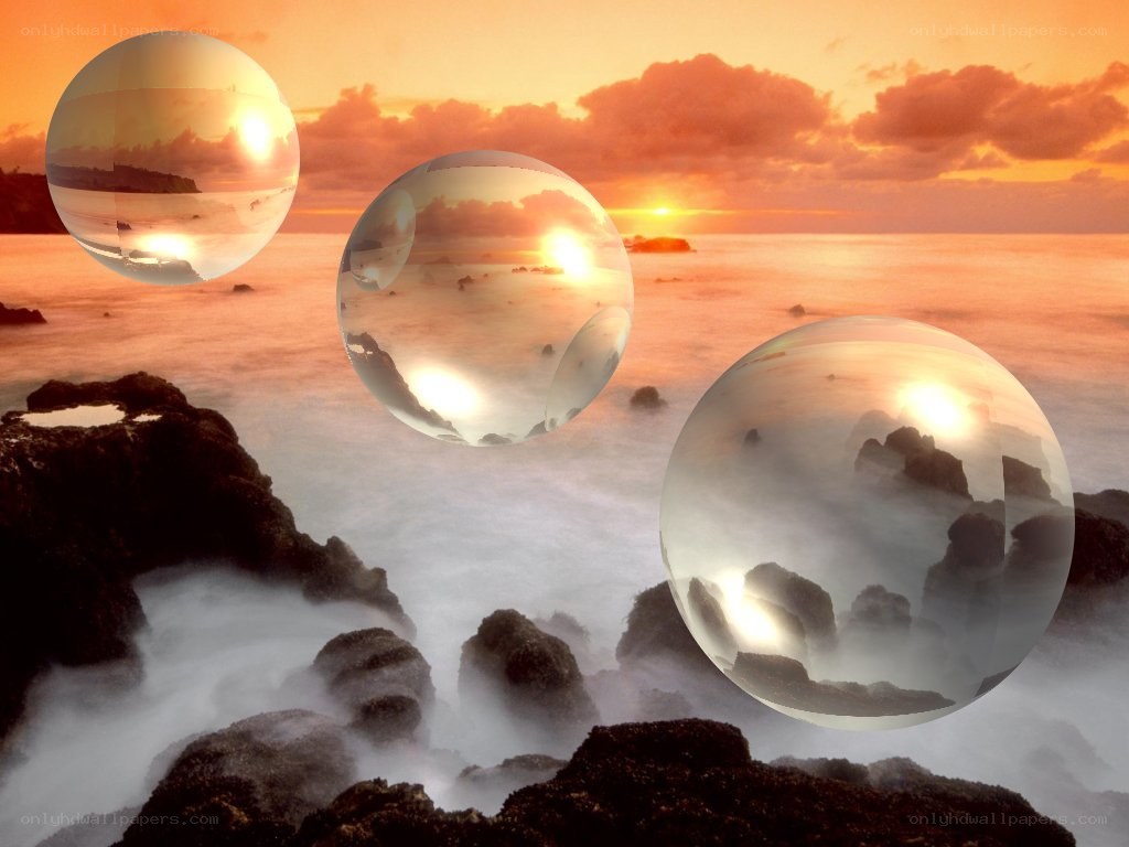 sunset with crystal spheres