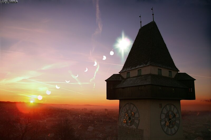 Sunset with eclipse sequence