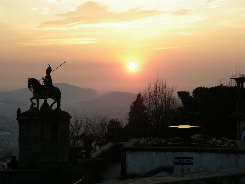 Sunset with equestrian statue
