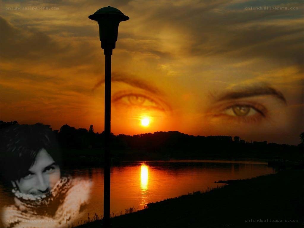 Sunset with eyes and silhouette
