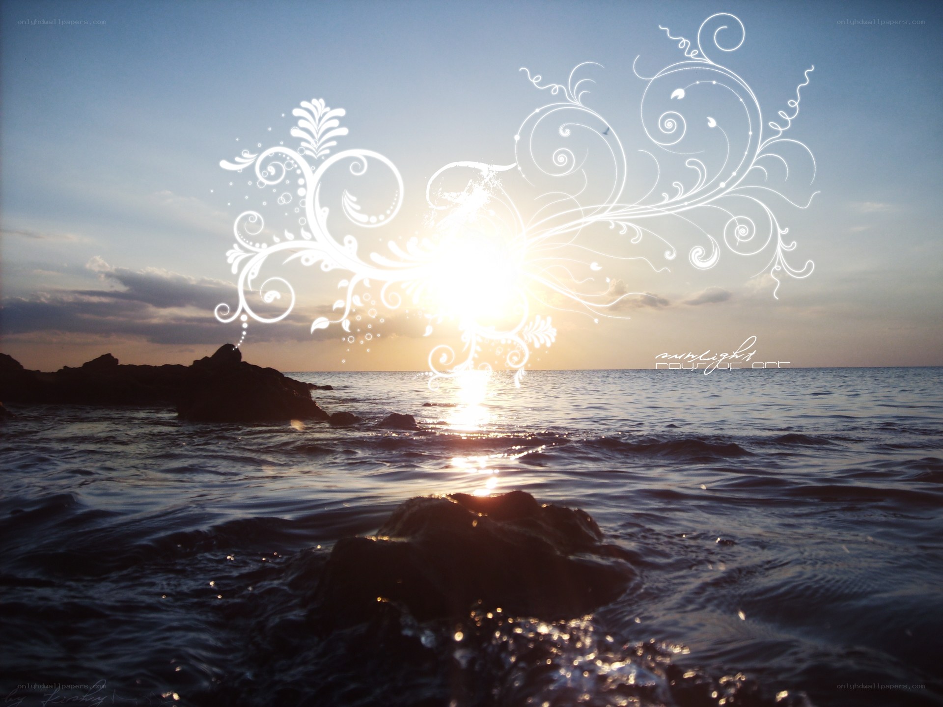 Sunset with floral overlay
