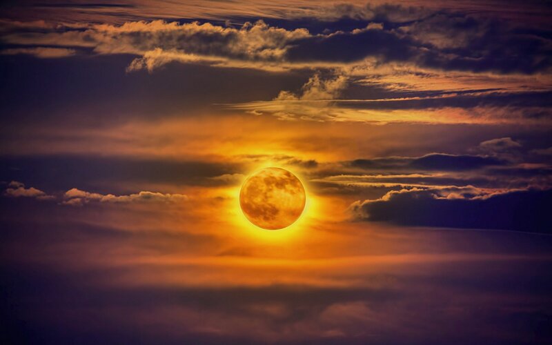 Sunset with full moon