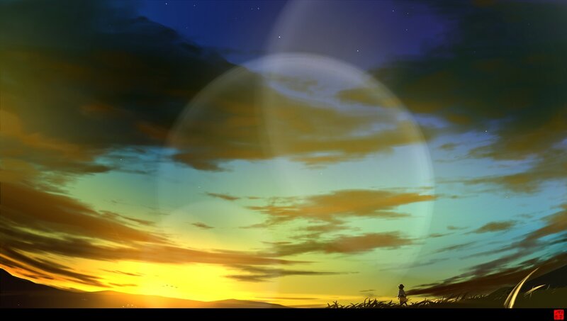 sunset with giant planet