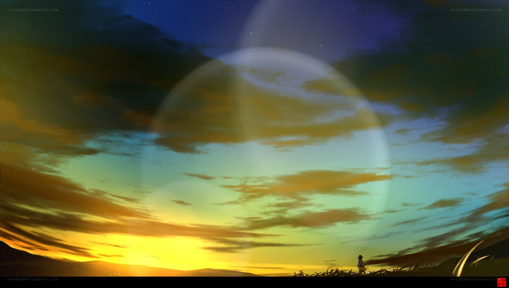 sunset with giant planet