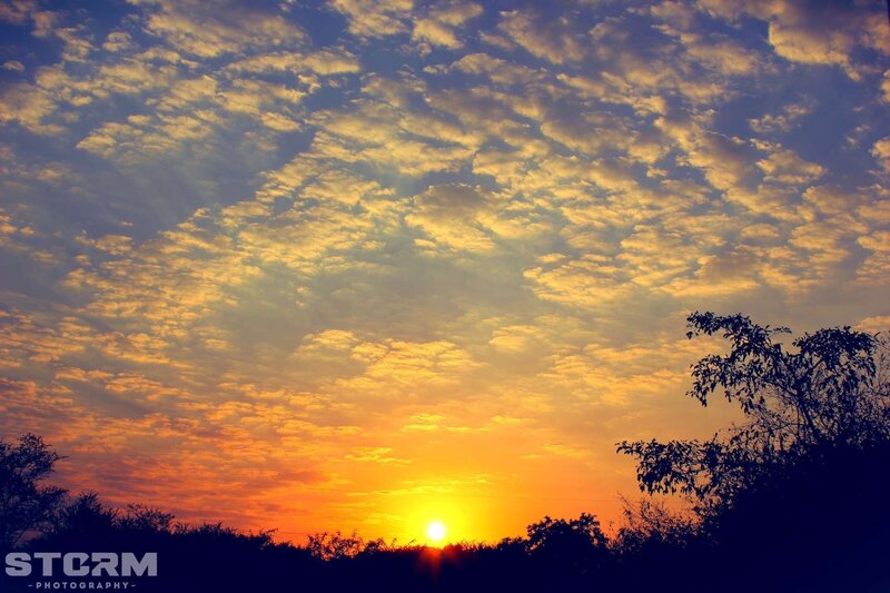 Sunset with golden clouds
