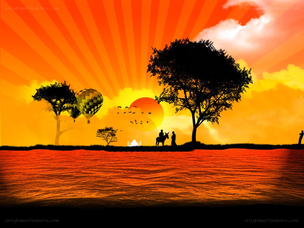 sunset with hot air balloons