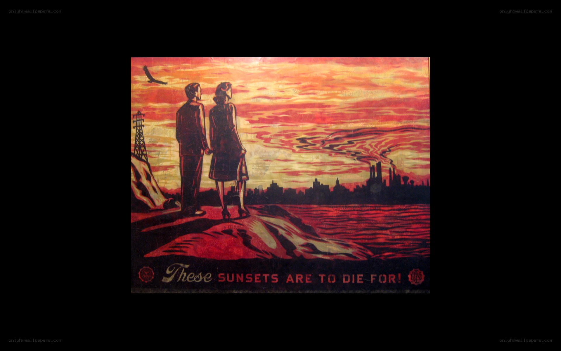 Sunset with industrial city