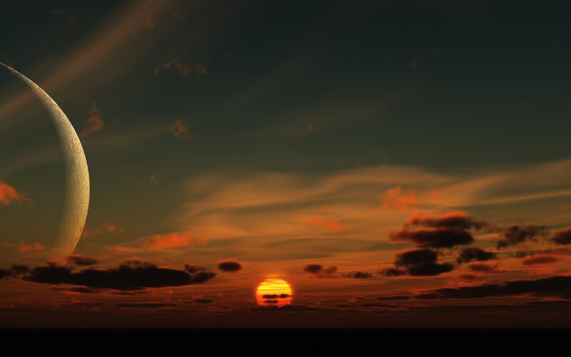 Sunset with large moon