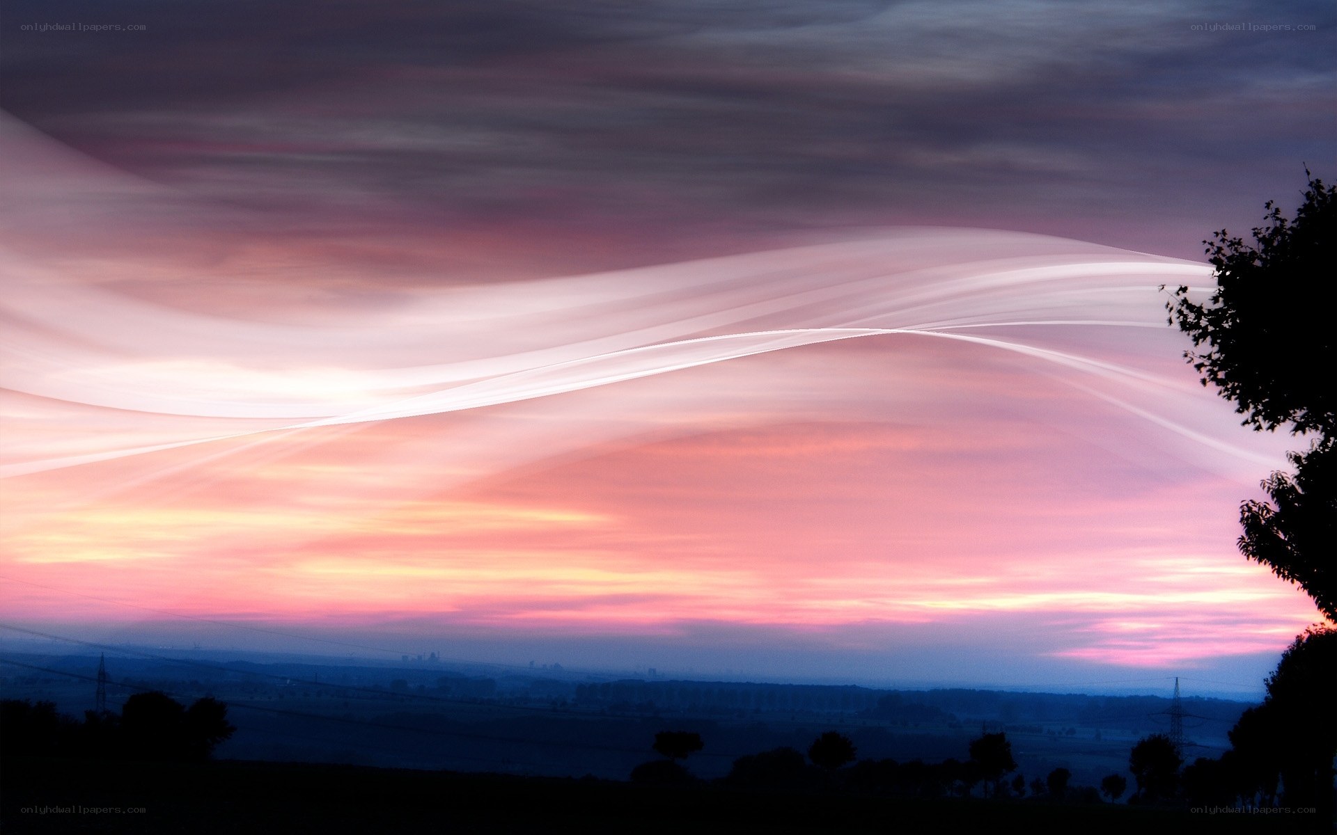 Sunset with light trails