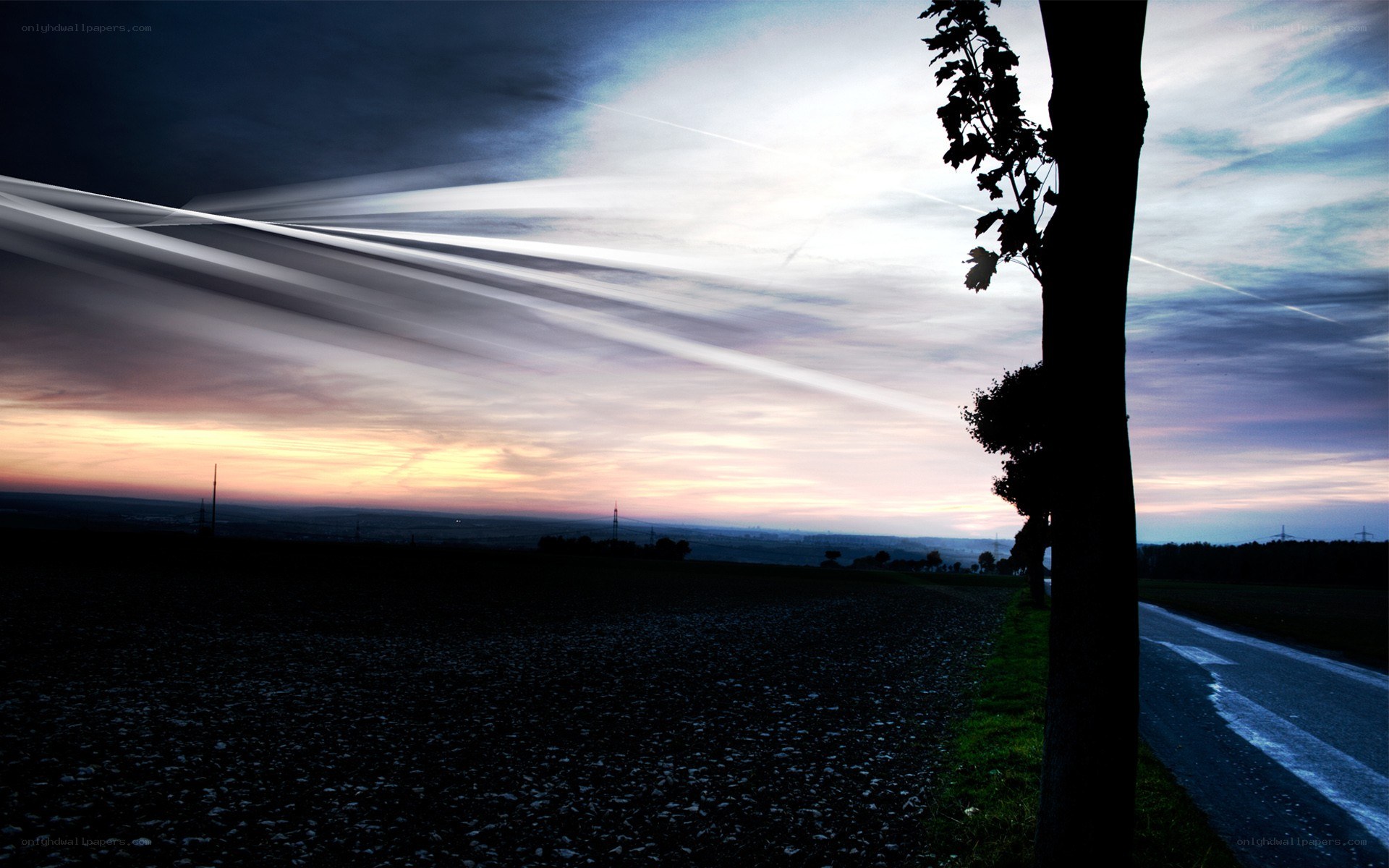 Sunset with light trails