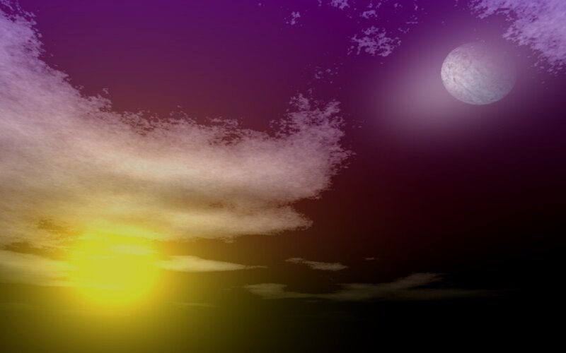 sunset with moon and clouds