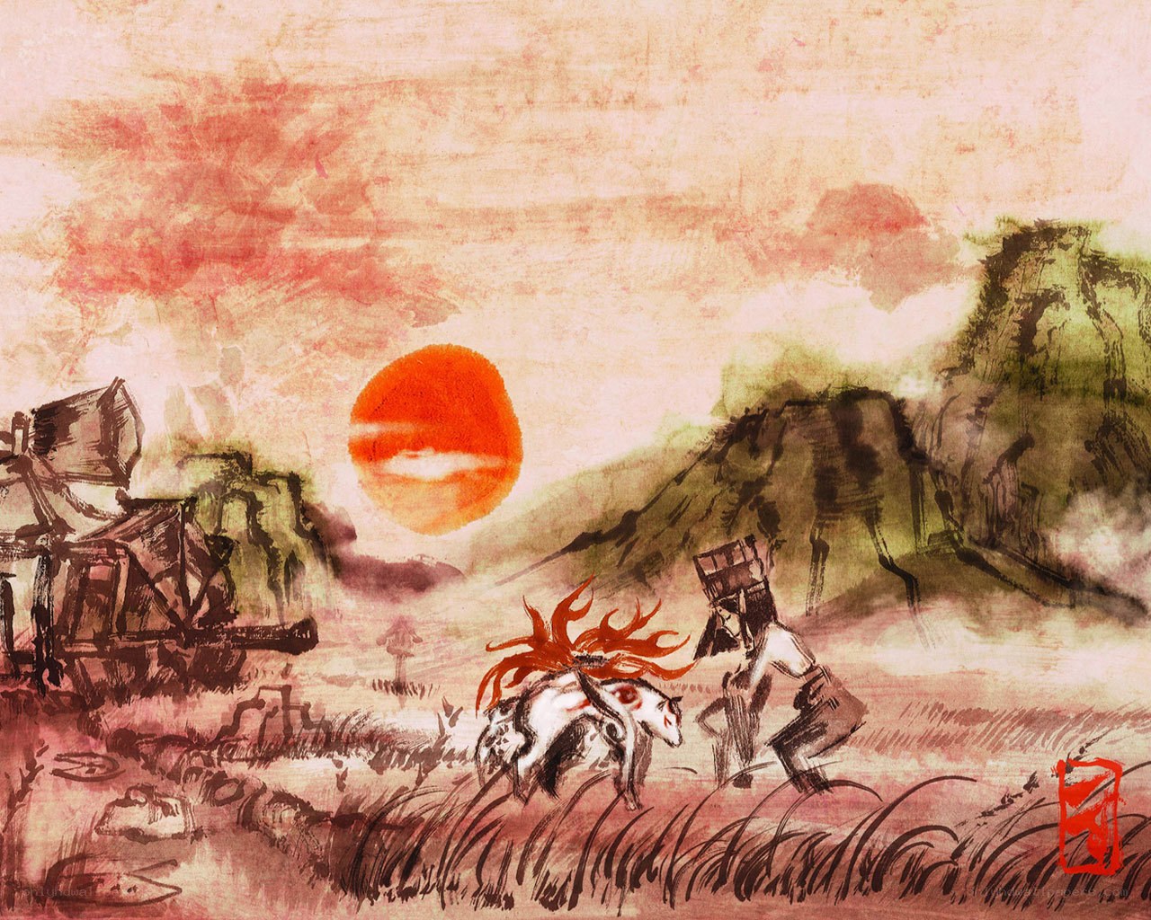 Sunset with mythical creatures
