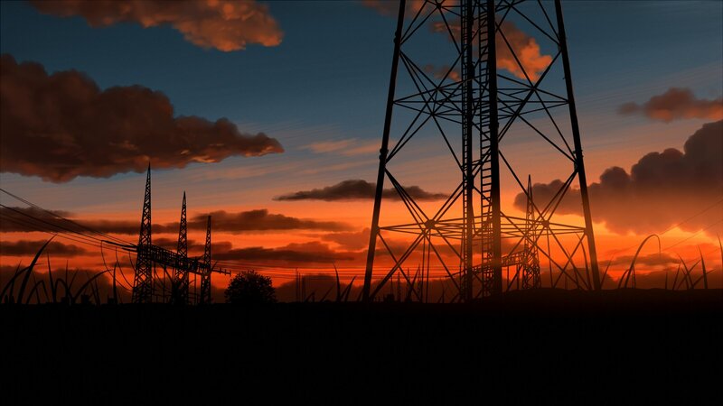 sunset with power lines