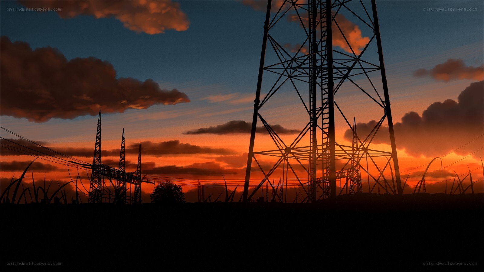 sunset with power lines
