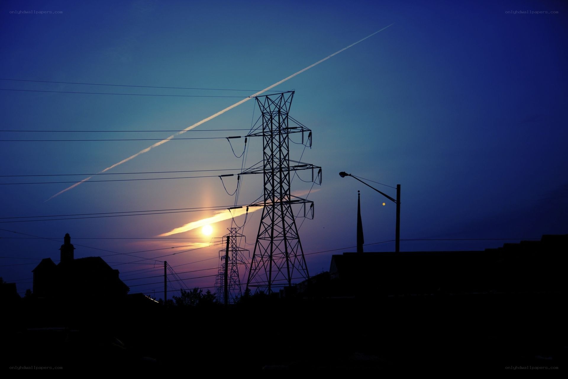 Sunset with power lines