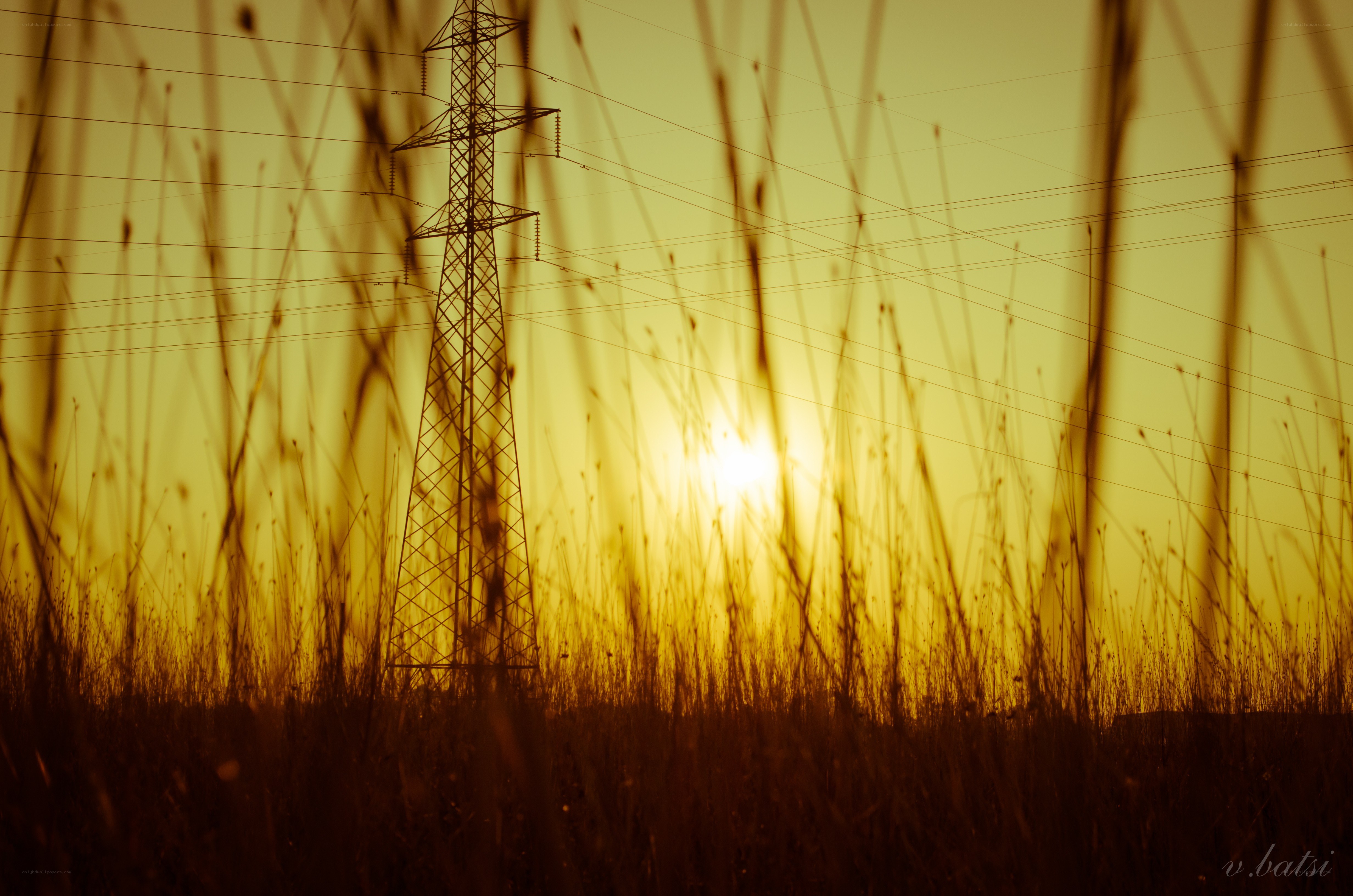 Sunset with power lines