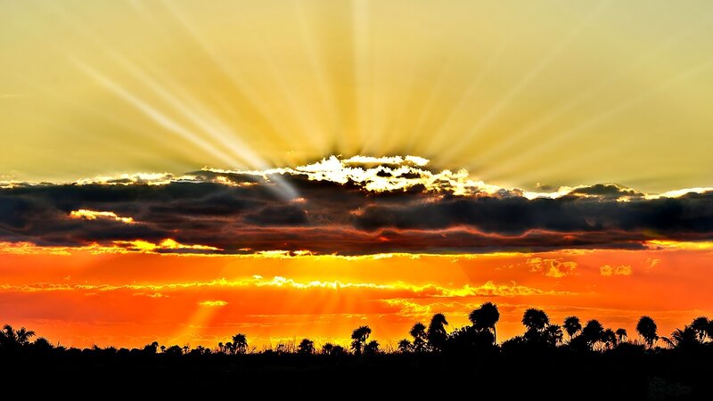 Sunset with radiant beams
