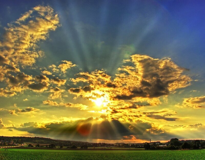 Sunset with radiant clouds