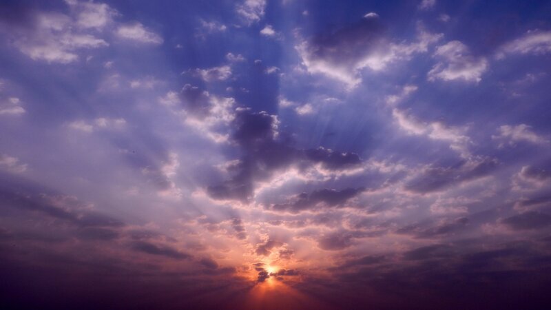 Sunset with radiant clouds