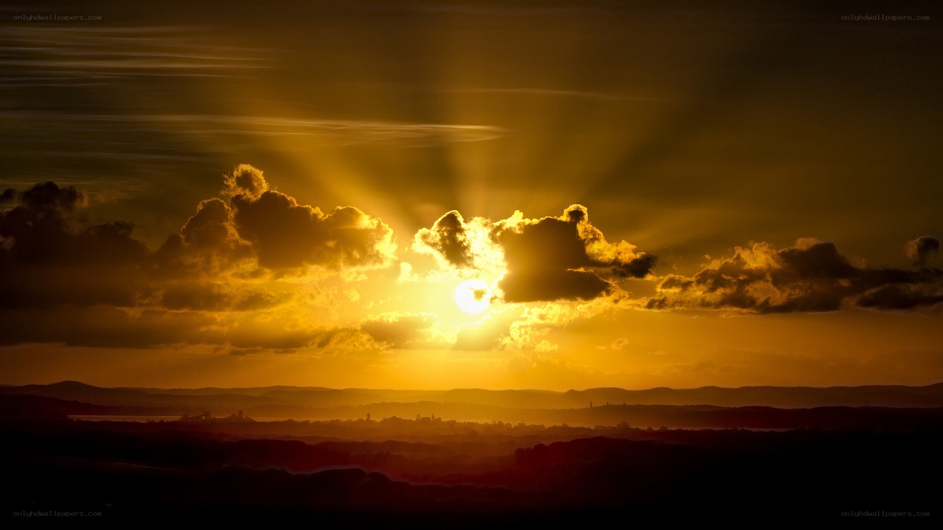 Sunset with radiant clouds
