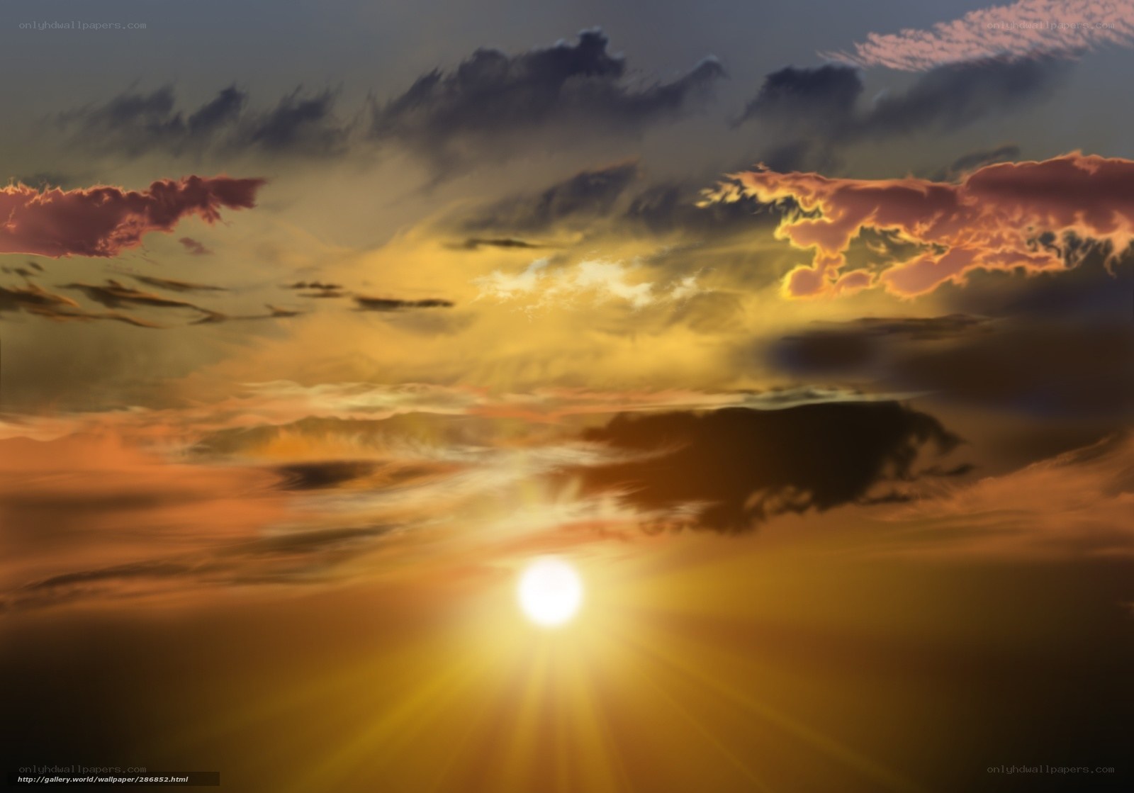 Sunset with radiant clouds