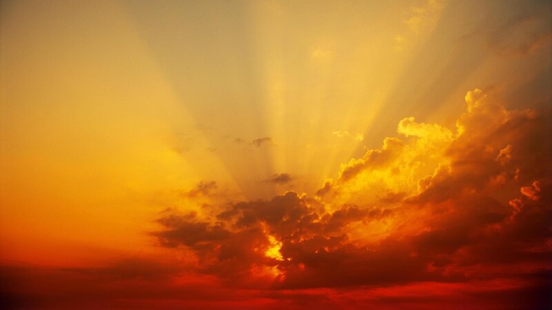 Sunset with radiant light beams